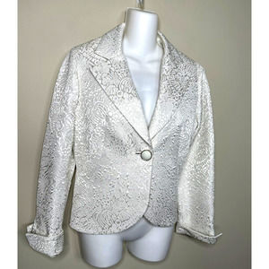 Frascara Metallic Silver White Embossed Floral Jacket Blazer Wedding~‎ 12~